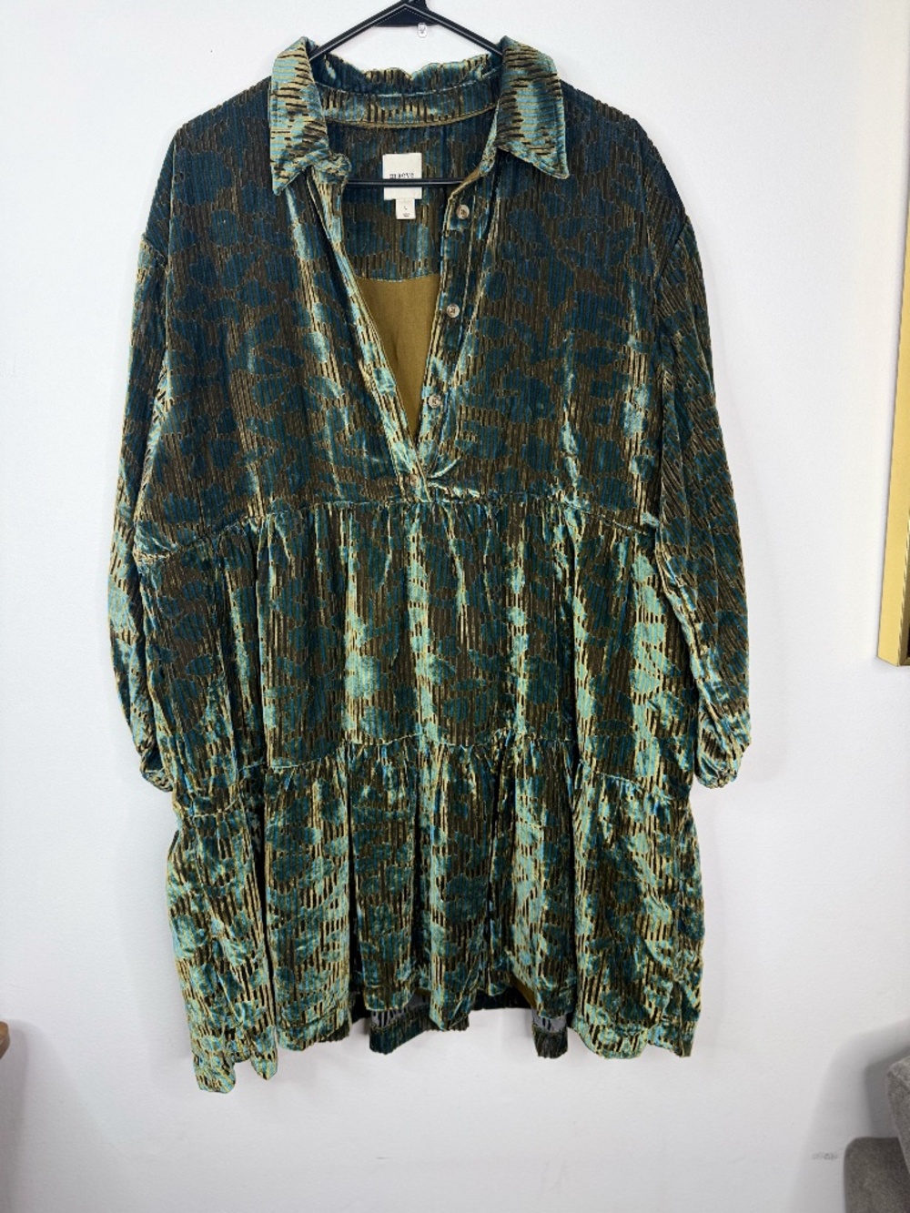 Anthropologie Maeve Bettina Velvet Tiered Mini Shirt Dress Floral Large